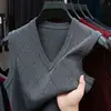 Chaleco de punto de lana para hombre de alta calidad, sin mangas, grosor regular, 350 gramos, anti-pilling de cuatro niveles
