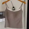 Nueva lencería de estilo francés de canalé y encaje con tirantes finos para mujer, top tipo camiseta de longitud media con copas y tirantes, transfronterizo