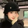 Chapéu Feminino Elegante Preto Estilo Hepburn Francês para Mulheres Outono Inverno Visual de Alto Padrão Minimiza o Rosto Chapéu de Tricô Bucket Calor