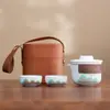 Conjunto de Chá de Viagem Kung Fu Cerâmica Presente Conjunto de Xícaras Rápidas Um Bule Duas Xícaras Portátil ao Ar Livre Presente de Negócios
