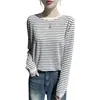 Top de rayas de color contrastante, camiseta básica de cuello redondo para mujer, camiseta interior holgada de punto de manga larga para mujer Otoño 2026
