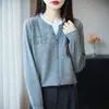 Suéter Tejido de Cuello Redondo con Puntos Convexos de Terciopelo Andy, Diseño de Invierno, Color Block Transfronterizo Otoño/Invierno, Manga Larga, Nuevo Estilo para Mujer, Falso Dos Piezas, Colección 2025