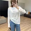 Camiseta de Manga Larga con Máscara de Lana Tencel Cómoda con Letras Pequeñas, Hombros Normales, Adelgazante, Camiseta Suave y con Caída