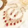 Conjunto de Joias Fashion e Exagerado com Colar e Brincos de Cristal Vermelho em Forma de Gota Cravejados de Diamante para Mulheres, Fabricante de Joias para Casamento