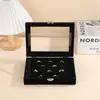 Caja de Almacenamiento de Joyería Simple con Forro de Terciopelo, en Stock para Venta al por Mayor, con Diseño de Múltiples Compartimentos y Ventana de Vidrio de Alta Transparencia
