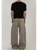 Calça Casual Solta com Padrão de Linho Nicho Retro Americano para Homens e Mulheres Mistura Tr Design de Duas Pregas Duplas para o Dia a Dia Calça Longa
