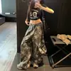 Calça de trabalho camuflada com estampa de estrelas estilo americano, unissex, modelagem solta, perna larga, comprimento total, estilo de rua, moderna