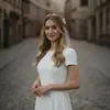 Velo de Novia Nuevo Transfronterizo, Encaje de Boda Estilo Coreano, Diseño Corto Sencillo Liso, Accesorio para el Cabello con Lazo Elegante y Atmosférico