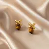 Brincos Maillard Outono e Inverno para Mulheres, Brincos de Luxo Leve de Nicho, Brincos Elegantes Populares Estilo Retrô com Pedra Olho de Tigre