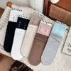 Calcetines Otoño Nuevo Estilo Sueltos de Media Pantorrilla Encaje Retro Niñas Estilo Japonés Lazo Calcetines de Algodón Adorno de Volantes Calcetines Largos