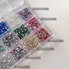 Caja de 12 compartimentos con strass de colores variados para decoración de uñas de fondo plano, formas de corazón, estrella y lágrima, decoraciones de uñas al por mayor