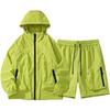 Ropa de protección solar Chaqueta fina de verano para hombre Chaqueta de secado rápido Pantalones transpirables de cinco puntos Ropa de protección solar con capucha de marca de moda de dos piezas