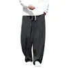 Novas calças masculinas de veludo cotelê de perna larga estilo chinês, calças compridas retas tradicionais chinesas com cordão, calças casuais largas plus size para homens