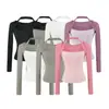 Camiseta de Manga Larga con Cuello Halter de Dos Tonos Falsa de Dos Piezas para Mujer, Nuevo Estilo Otoño 2026, Camiseta Básica Ajustada de Cuello Cuadrado para Chica Popular