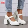 LiuFu En Stock Deseo Comercio Exterior Nueva Moda Europea y Americana Talla Grande Tacón Grueso Punta Cuadrada Hebilla Zapatos de Moda para Mujer