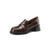 Zapatos Mocasines de Cuero Completo con Hebilla Estilo Británico Fan Xiaojin 2023 Principios de Primavera Tacón Medio Grueso Punta Redonda Piel de Vaca Boca Profunda Capa Única Zapatos para Mujer Talla 42