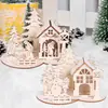 Suprimentos para Decoração de Natal Adereços Quebra-Cabeça Tridimensional de Madeira Enfeites de Mesa de Natal Enfeites de Quebra-Cabeça de Casa de Boneco de Neve de Natal