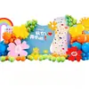 Escena de montaje de decoración de ceremonia de apertura, globos, jardín de infantes, aula de escuela primaria, pared de fondo con tablero KT, atmósfera ceremonial