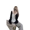 Traje de Estilo Casual Perezoso Chaleco Blanco Chaqueta Cardigan Fina para Mujer Pantalones Rayados de Primavera Conjunto Simple de Tres Piezas