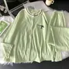 Pijama Estilo Coreano para Mulheres, Cardigan de Renda Casual com Gola Redonda, Mangas Longas e Calça, Conjunto Estilo Girly, Conjunto de Algodão para Casa