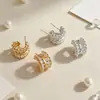 Pendientes de aro en C de encaje con circonita de lujo ligero estilo francés para mujer, diseño de nicho, moda de alta gama, pendientes versátiles y elegantes