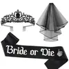 Europeo y Americano Transfronterizo Más Vendido Novia Fantasma de Halloween Set de 3 Piezas Corona Velo Correa para el Hombro Estilo Gótico Negro Boda