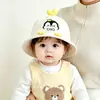 Sombrero de Bebé Lindo Pingüino Dibujo Animado Sombrero de Cubo Niños Niños Niñas Primavera Otoño Protección Solar Sombrero de Sombra Sombrero Bordado