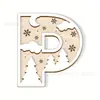 Enfeites Decorativos de Madeira de Natal Transfronteiriços com 26 Letras e Design de Padrão Floral para Artesanato e Decoração Caseira