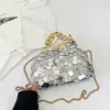 Bolsa feminina texturizada estilo coreano 2025 nova tendência bolsa transversal com corrente para o dia a dia bolsa de ombro com corrente de lantejoulas clipe de moda
