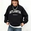 Sudadera con Estampado de Atlanta Georgia para Mujer Invierno Sudadera con Capucha Oversize Deportiva Cuello Redondo Cálida Ropa Deportiva para Correr