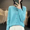 Cardigã de lã feminino de alta qualidade com estampa floral, gola redonda, corte solto, abotoado, tricô casual, peça externa branca