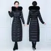 Jaqueta puffer acolchoada feminina, sem lavagem, brilhante, extra longa, comprimento do joelho ao tornozelo, novo 2023, gola de pelo branco