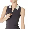 Camiseta sem mangas gola polo com zíper parcial, peça única sem costura, tecida, slim fit, colete esportivo para fitness com bojo fixo embutido