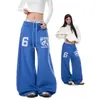 Pantalones de chándal casuales con estampado de letras azules para mujer y hombre, Pantalones de baile de jazz modernos de primavera, Pantalones deportivos de estilo holgado y relajado