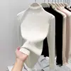 Camisa base chic de encaje con cuello semi-alto para mujer, top interior de punto elegante para otoño e invierno, suéter acanalado único