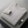 Nuevo Suéter de Cachemir con Cuello Redondo para Hombre Otoño/Invierno 2024, Jersey de Manga Larga, Camisa Base Clásica de Punto de Cachemir Rayado