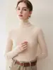 Suéter de Caxemira Novo Outono/Inverno 2026 Feminino Gola Alta Cor Sólida Outono/Inverno Emagrecedor Malha Canelada Suéter Camada Base Feminino