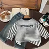 Camisetas de Moda para Niños y Niñas de Primavera y Otoño, Camisa Base Elegante a Rayas con Bloques de Color Estilo Coreano de Moda para Niños