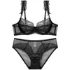 Lingerie de renda para mulheres com pouco busto, realçando e aumentando o busto, prevenindo a flacidez lateral dos seios, design de laço doce, conjunto de sutiã vazado e respirável