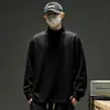 Camiseta de Lana y Seda de Doble Cara de Peso Pesado para Hombre, Manga Larga, Cuello Semi Alto, Capa Base, Forro Polar, Cálida Camisa de Otoño con Cuello Medio