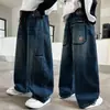 Calça Masculina Estilo Primavera e Outono 2026 Novo Estilo Crianças Maiores Perna Reta Meninos Perna Larga Outono Infantil Solta Roupas de Outono Jeans