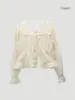 Elegante blusa top de gasa estilo coreano francés dulce que reduce la edad, suave, con volantes, ceñida a la cintura