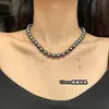 Collar de Perlas Negras Tahití Artificiales Estilo Ni Ni para Mujer Cadena de Lana para Clavícula de Lujo Ligero de Gama Alta