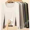 Top de manga larga básico con cuello cuadrado para mujer, nuevo estilo de principios de otoño, ajustado, blanco, fino y ligero, camiseta de corte bajo