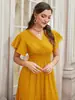 Nuevo vestido de otoño transfronterizo de color liso con dobladillo grande y cuello en V, casual, cómodo, de corte holgado, elegante para mujer