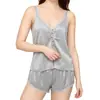 Nuevo conjunto sexy de camisola y shorts para estar en casa, con un diseño puro y seductor con ribete de encaje calado, un conjunto de pijama de dos piezas para mujer