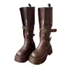 Botas de combate estilo americano de media pantorrilla, por debajo de la rodilla, para mujer, nuevo modelo otoño 2026, que aumentan la altura, antideslizantes, resistentes al desgaste, de suela gruesa, botas de moda estilo británico