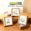 Mini marco de fotos de madera, decoración cuadrada de mesa, portafotos pequeño, adorno de animal lindo estilo curativo con dibujo lineal