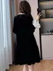 Vestido Vintage de Veludo Patchwork com Babados para Mulheres Plus Size, Vestido Base de Comprimento Médio para Outono e Inverno, Modelador e que Cobre a Barriga
