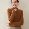 Suéter de Cashmere Novo Meia-Zip Outono e Inverno para Mulheres, Corte Justo, Versátil, Simples, Camada Base Casual de Tricô, Versão Engrossada
